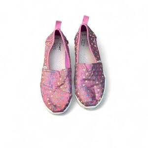 TOMS Kids Slip-On Shoes Pink Hearts Glitter Y3.5